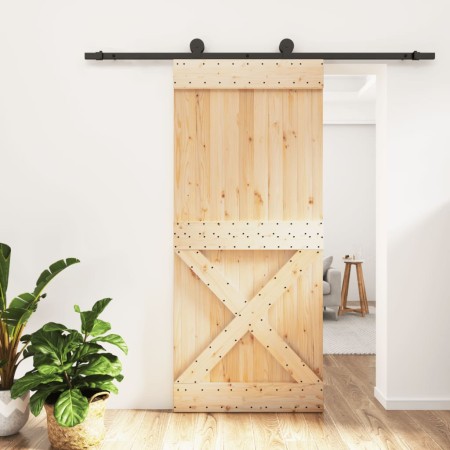 Puerta corredera con herrajes madera maciza de pino 90x210 cm de vidaXL, Puertas - Ref: Foro24-3203079, Precio: 153,99 €, Des...