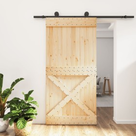 Puerta corredera con herrajes madera maciza de pino 100x210 cm de vidaXL, Puertas - Ref: Foro24-3203081, Precio: 184,72 €, De...