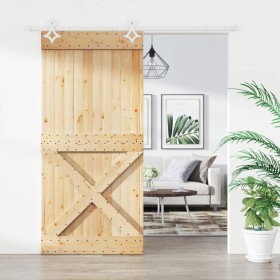 Puerta corredera con herrajes madera maciza de pino 95x210 cm de vidaXL, Puertas - Ref: Foro24-3203195, Precio: 203,63 €, Des...