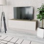 Hochglänzender TV-Schrank aus Holzwerkstoff in Weiß und Eiche, 120 x 40 x 34 cm von vidaXL, TV-Möbel - Ref: Foro24-244871, Pr...