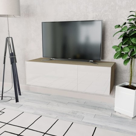 Mueble TV madera ingeniería blanco brillo y roble 120x40x34 cm de vidaXL, Muebles TV - Ref: Foro24-244871, Precio: 100,61 €, ...