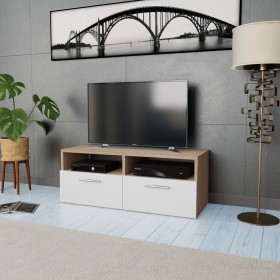 Oak and white engineered wood TV cabinet 95x35x36 cm by vidaXL, TV Furniture - Ref: Foro24-244869, Price: 74,86 €, Discount: %