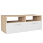 Oak and white engineered wood TV cabinet 95x35x36 cm by vidaXL, TV Furniture - Ref: Foro24-244869, Price: 75,42 €, Discount: %