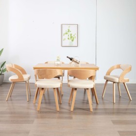 Dining chairs 6 pcs curved wood and cream synthetic leather by vidaXL, dining chairs - Ref: Foro24-278845, Price: 842,58 €, D...