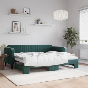 Dark green velvet trundle sofa bed 90x200 cm by vidaXL, Beds and slatted bases - Ref: Foro24-3197065, Price: 269,75 €, Discou...