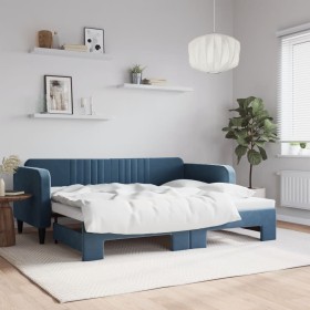 Blue velvet trundle sofa bed 90x200 cm by vidaXL, Beds and slatted bases - Ref: Foro24-3197062, Price: 272,31 €, Discount: %