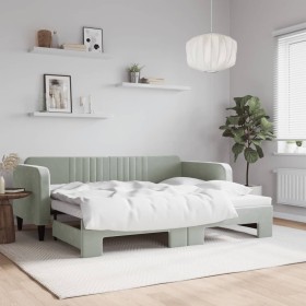 Light gray velvet trundle sofa bed 90x200 cm by vidaXL, Beds and slatted bases - Ref: Foro24-3197063, Price: 263,99 €, Discou...