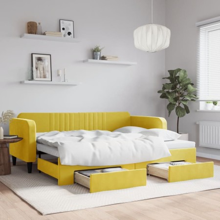 Sofá cama nido con cajones terciopelo amarillo 90x200 cm de vidaXL, Camas y somieres - Ref: Foro24-3197116, Precio: 348,99 €,...