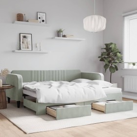 Trundle sofa bed with drawers light gray velvet 90x200 cm by vidaXL, Beds and slatted bases - Ref: Foro24-3197111, Price: 330...