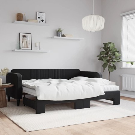 Sofá cama nido con colchón terciopelo negro 90x200 cm de vidaXL, Camas y somieres - Ref: Foro24-3197091, Precio: 454,77 €, De...