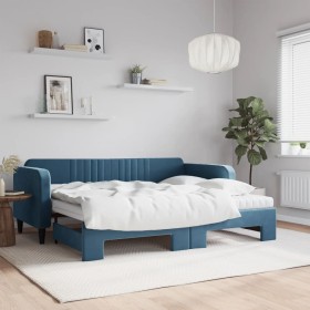 Trundle sofa bed with blue velvet mattress 90x200 cm by vidaXL, Beds and slatted bases - Ref: Foro24-3197086, Price: 431,39 €...