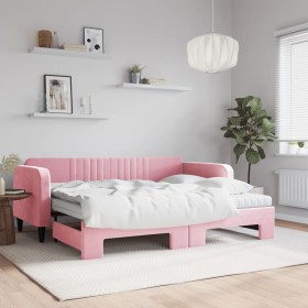 Trundle sofa bed with pink velvet mattress 90x200 cm by vidaXL, Beds and slatted bases - Ref: Foro24-3197090, Price: 432,66 €...