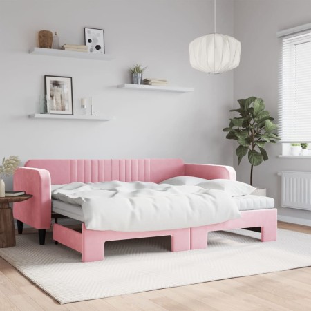 Sofá cama nido con colchón terciopelo rosa 90x200 cm de vidaXL, Camas y somieres - Ref: Foro24-3197090, Precio: 432,66 €, Des...