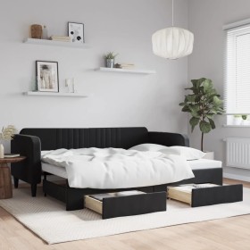 Trundle sofa bed with drawers black velvet 90x200 cm by vidaXL, Beds and slatted bases - Ref: Foro24-3197115, Price: 333,75 €...