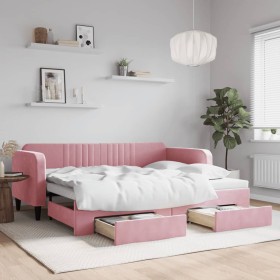 Sofá cama nido con cajones terciopelo rosa 90x200 cm de vidaXL, Camas y somieres - Ref: Foro24-3197114, Precio: 347,99 €, Des...