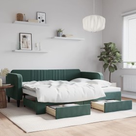 Trundle sofa bed with drawers dark green velvet 90x200 cm by vidaXL, Beds and slatted bases - Ref: Foro24-3197113, Price: 326...