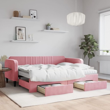 Sofá cama nido con cajones terciopelo rosa 90x200 cm de vidaXL, Camas y somieres - Ref: Foro24-3197138, Precio: 487,99 €, Des...