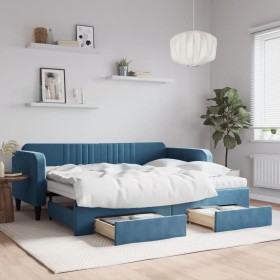 Trundle sofa bed with drawers blue velvet 90x200 cm by vidaXL, Beds and slatted bases - Ref: Foro24-3197134, Price: 473,99 €,...