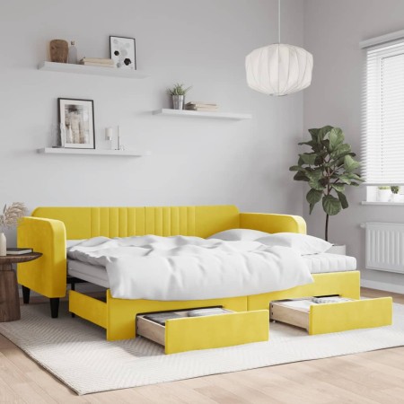 Trundle sofa bed with drawers yellow velvet 90x200 cm by vidaXL, Beds and slatted bases - Ref: Foro24-3197140, Price: 527,89 ...