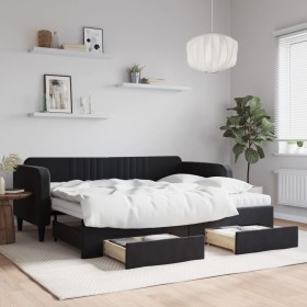 Sofá cama nido con cajones terciopelo negro 90x200 cm de vidaXL, Camas y somieres - Ref: Foro24-3197139, Precio: 469,99 €, De...