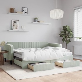 Trundle sofa bed with drawers light gray velvet 90x200 cm by vidaXL, Beds and slatted bases - Ref: Foro24-3197135, Price: 472...