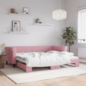 Pink velvet trundle sofa bed 90x200 cm by vidaXL, Beds and slatted bases - Ref: Foro24-3197774, Price: 274,74 €, Discount: %