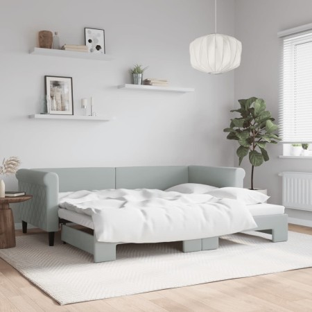 Light gray velvet trundle sofa bed 90x200 cm by vidaXL, Beds and slatted bases - Ref: Foro24-3197771, Price: 283,58 €, Discou...