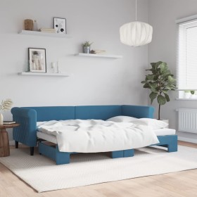 Blue velvet trundle sofa bed 80x200 cm by vidaXL, Beds and slatted bases - Ref: Foro24-3197763, Price: 266,97 €, Discount: %