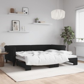 Black velvet trundle sofa bed 90x200 cm by vidaXL, Beds and slatted bases - Ref: Foro24-3197775, Price: 292,99 €, Discount: %