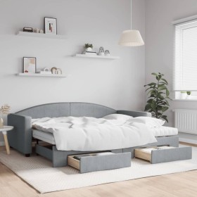 Trundle sofa bed with drawers light gray fabric 90x200 cm by vidaXL, Beds and slatted bases - Ref: Foro24-3197242, Price: 479...