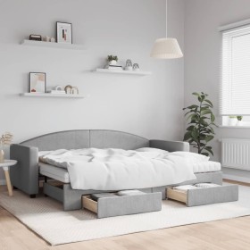 Trundle sofa bed with drawers light gray fabric 80x200 cm by vidaXL, Beds and slatted bases - Ref: Foro24-3197237, Price: 474...