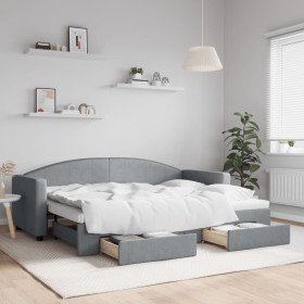 Trundle sofa bed with drawers light gray fabric 80x200 cm by vidaXL, Beds and slatted bases - Ref: Foro24-3197219, Price: 332...