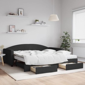 Trundle sofa bed with drawers black fabric 100x200 cm by vidaXL, Beds and slatted bases - Ref: Foro24-3197249, Price: 643,99 ...