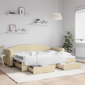 Trundle sofa bed with drawers cream fabric 80x200 cm by vidaXL, Beds and slatted bases - Ref: Foro24-3197223, Price: 316,99 €...