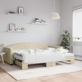 Trundle sofa bed with cream fabric mattress 90x200 cm by vidaXL, Beds and slatted bases - Ref: Foro24-3197210, Price: 419,33 ...