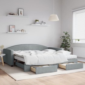 Trundle sofa bed with drawers light gray fabric 100x200 cm by vidaXL, Beds and slatted bases - Ref: Foro24-3197247, Price: 50...