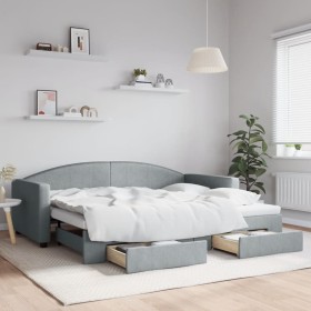 Trundle sofa bed with drawers light gray fabric 90x200 cm by vidaXL, Beds and slatted bases - Ref: Foro24-3197224, Price: 302...