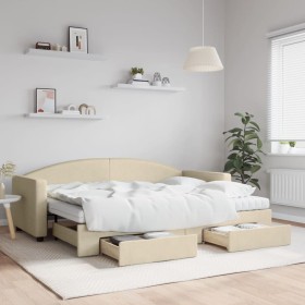 Trundle sofa bed with drawers cream fabric 80x200 cm by vidaXL, Beds and slatted bases - Ref: Foro24-3197241, Price: 464,11 €...