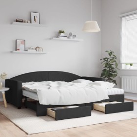 Trundle sofa bed with drawers black fabric 90x200 cm by vidaXL, Beds and slatted bases - Ref: Foro24-3197244, Price: 469,47 €...