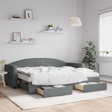 Trundle sofa bed with drawers dark gray fabric 80x200 cm by vidaXL, Beds and slatted bases - Ref: Foro24-3197238, Price: 493,...