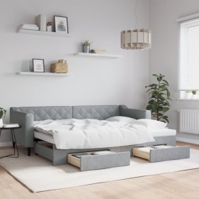 Trundle sofa bed with drawers light gray fabric 80x200 cm by vidaXL, Beds and slatted bases - Ref: Foro24-3197457, Price: 316...