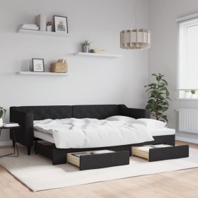 Trundle sofa bed with drawers black fabric 80x200 cm by vidaXL, Beds and slatted bases - Ref: Foro24-3197459, Price: 351,99 €...