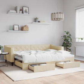 Trundle sofa bed with drawers cream fabric 80x200 cm by vidaXL, Beds and slatted bases - Ref: Foro24-3197461, Price: 316,97 €...