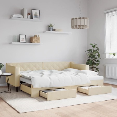 Trundle sofa bed with drawers cream fabric 80x200 cm by vidaXL, Beds and slatted bases - Ref: Foro24-3197461, Price: 311,08 €...