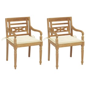 Batavia chairs 2 units solid teak with cream cushions by vidaXL, Garden chairs - Ref: Foro24-3062129, Price: 248,99 €, Discou...