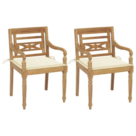 Batavia chairs 2 units solid teak with cream cushions by vidaXL, Garden chairs - Ref: Foro24-3062129, Price: 248,96 €, Discou...