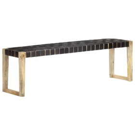 Banco de cuero auténtico negro y madera de mango maciza 150 cm de vidaXL, Bancos de comedor y cocina - Ref: Foro24-321839, Pr...