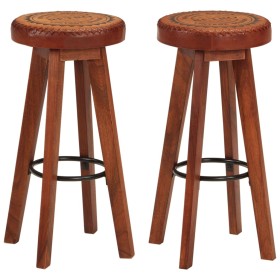 Kitchen stools 2 pcs genuine leather solid acacia wood by vidaXL, Kitchen stools - Ref: Foro24-348164, Price: 135,14 €, Disco...