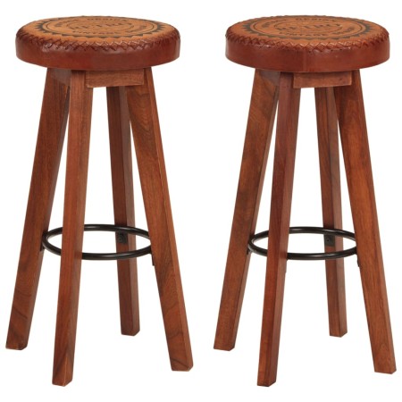 Kitchen stools 2 pcs genuine leather solid acacia wood by vidaXL, Kitchen stools - Ref: Foro24-348164, Price: 135,14 €, Disco...