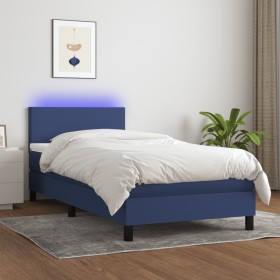 Box spring bed with mattress and LED blue fabric 80x200 cm by vidaXL, Beds and slatted bases - Ref: Foro24-3132955, Price: 29...